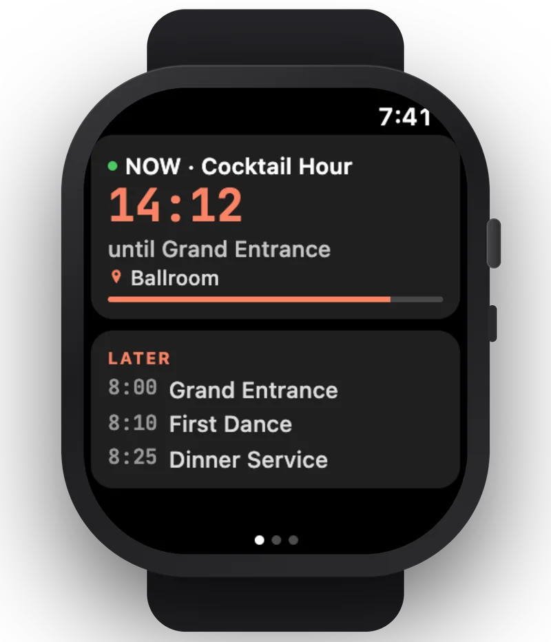 Apple Watch showing the current wedding event with a live countdown