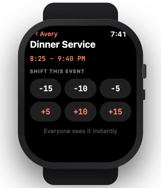Apple Watch screen shifting an event by 5, 10, or 15 minutes