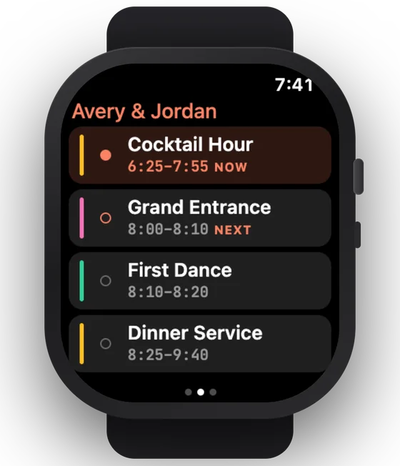 Apple Watch wedding timeline list